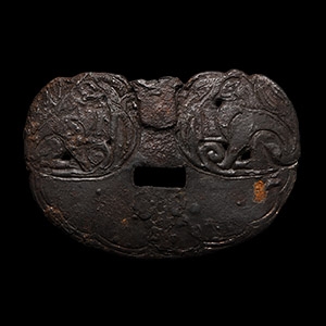 Japanese Bronze Sword Guard with Seated Beasts