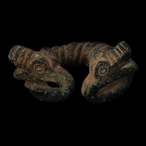 Large Viking Age Bronze Penannular Brooch with Dragon Heads
