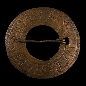 Large Medieval Bronze Annular Brooch with Magical Inscription