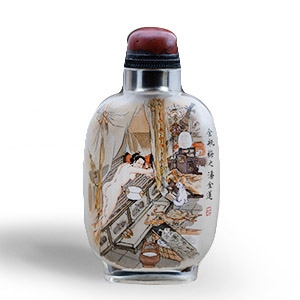 Chinese Erotic Glass Snuff Bottle, Signed Sun Ing Wu