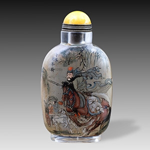 Chinese Glass Warrior on Horseback Snuff Bottle, Signed Ye Zhongsan