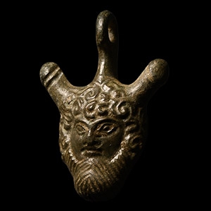 Roman Bronze Phallic Mask Pendant