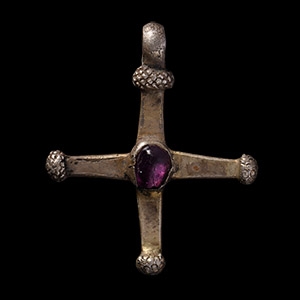 Medieval Silver-Gilt Jewelled Cross with Inscription