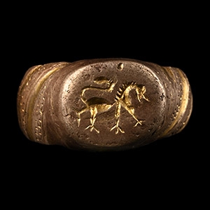 Medieval Silver-Gilt Ring with Lion Motif