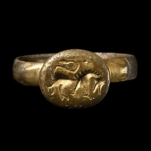 Medieval Silver-Gilt Ring with Horse Motif