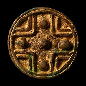 Viking Age Gilt Bronze Disc Brooch with Cross