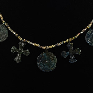 Viking Age Glass Bead Necklace with Bronze Pendants