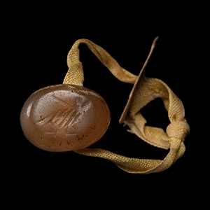 Sassanian Agate Stamp Seal with Bird