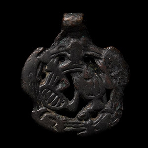 Viking Age Bronze Contorted Gripping Beast Pendant