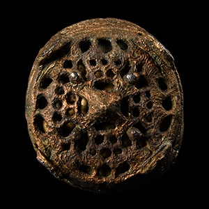 Viking Bronze Openwork Box Brooch with Silver Detailing