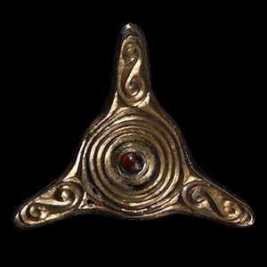 Saxon Age Silver-Gilt Trefoil Brooch with Central Garnet