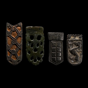 Viking Age Bronze Belt Mount and Strap End Group