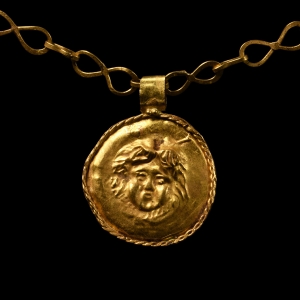 Gold Roman Style Medusa Pendant Necklace