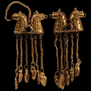 Gold Horse Earrings with Pendants