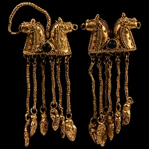Eastern Greek Gold Horse Earrings with Pendants