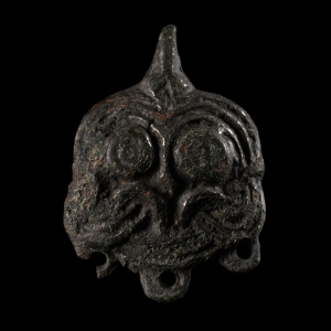 Viking Age Bronze Hook Fastener with Face