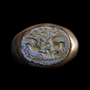 Roman Glass Intaglio Showing Two Gryphons Attacking a Deer