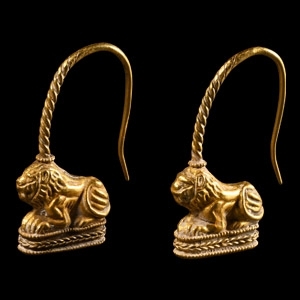 Gold Lion Earring Pair