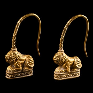 Gold Lion Earring Pair