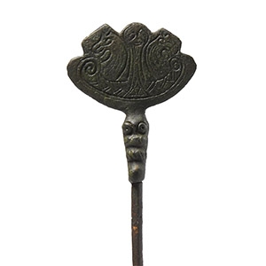 Viking Age Iron Pin with Bronze Horse Head Finial