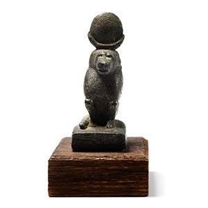 Bronze Statuette of Thoth with Hieroglyphs to the Base