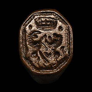 Tudor Period Bronze Armorial Ring with Crowned Lion and Unicorn