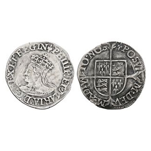 English Tudor Coins - Philip and Mary - Halfgroat