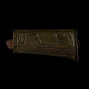 Medieval Engraved Bronze Knife Handle with Veiled Figures