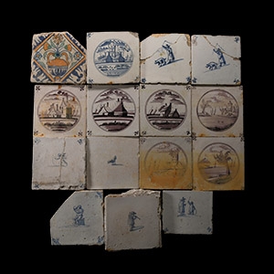Post Medieval Dutch Glazed Ceramic Tile Group