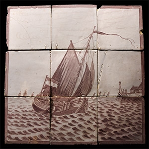 Post Medieval Dutch Glazed Ceramic Ship Tile Set