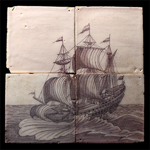 Post Medieval Dutch Glazed Ceramic Boat Tile Set