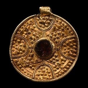 Early Saxon Gold Disc Pendant of Possibly Christian Design