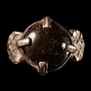 Large Medieval Silver Ring with Agate Cabochon