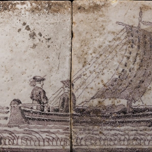 Post Medieval Dutch Ceramic Tiles with Boating Scene