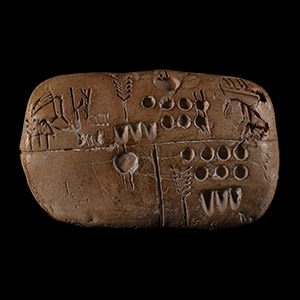 Uruk Clay Pictographic Tablet with Economic Text Relating to Farm Produce