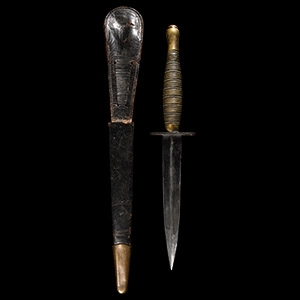 British Fairbairn-Sykes Beaded and Ringed Commando Dagger in Scabbard