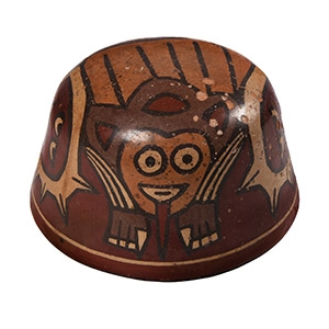Pre-Columbian Nazca Painted Ceramic Bowl with Anthropomorphic Feline