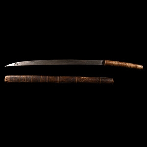 Burmese Iron Single-Edged Sword with Scabbard