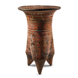 Chinese Xiajiadian Painted Terracotta Tripod Li Vessel
