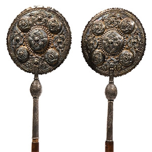 Pair of Bronze Liturgical Fans