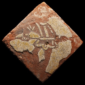 Medieval Glazed Ceramic Tile With Standing Figure with a Spear