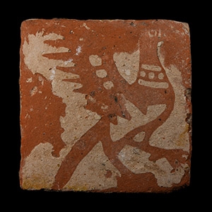 Medieval English Glazed Ceramic Tile With a Dove