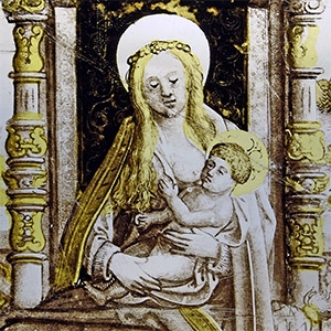 Medieval Stained Glass Panel with Virgin and Child