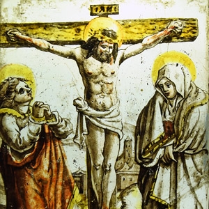 Medieval Stained Glass Panel with The Crucifixion
