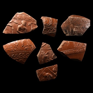 Roman Thames Decorated Samian Ware Pottery Collection with Figures