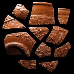 Roman Thames Decorated Samian Ware Pottery Collection with Animals