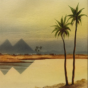 Egyptian Painting of the Nile and Pyramids