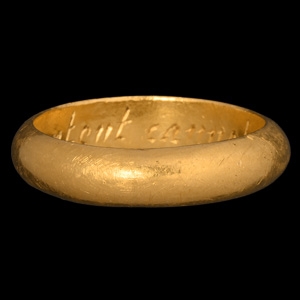 Post Medieval Heavy Gold Hearts Content Cannot Repent Posy Ring