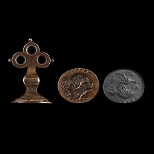 Georgian Silver Cockerel and Hen Mating Inscribed Seal Matrix