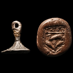 Medieval Bronze Shield-Shaped Seal Matrix with Bird